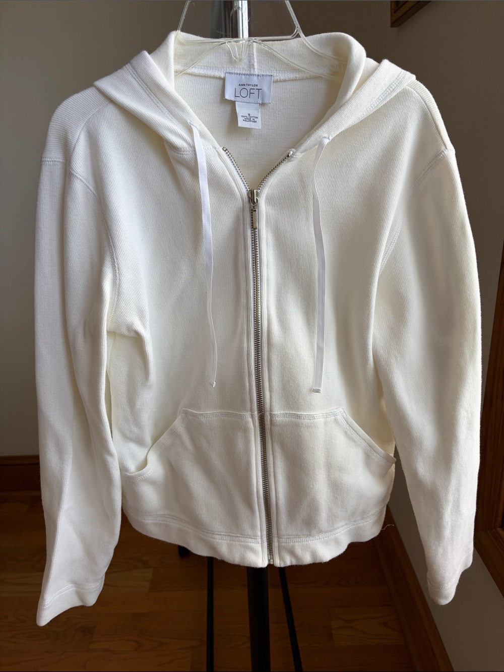 LOFT White Full-Zip Hooded Jacket